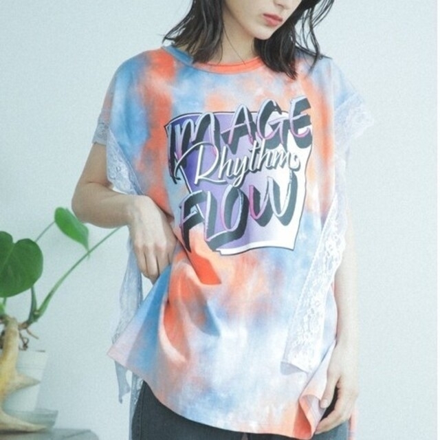 【未使用新品】(OKIRAKU×ROSE BUD)レース×タイダイ柄Tシャツ