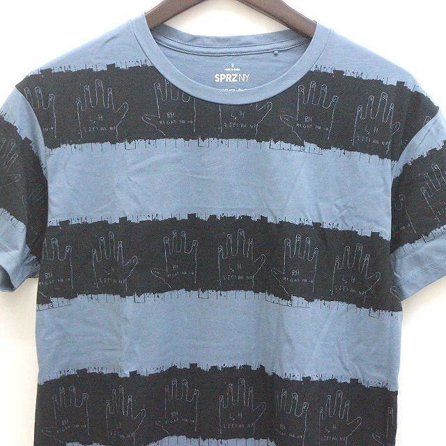 UNIQLO(ユニクロ)のユニクロ SPRZ NY Tシャツ ボーダー 柄 アート 半袖 S ブルーグレー メンズのトップス(Tシャツ/カットソー(半袖/袖なし))の商品写真