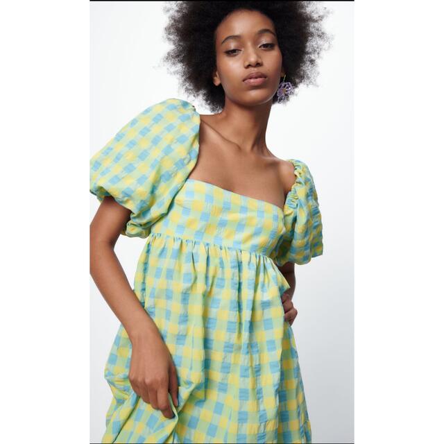 ZARA - 新品未使用タグ付き ZARA チェック パフスリープ ロング