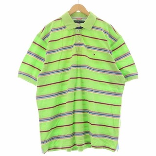 トミーヒルフィガー(TOMMY HILFIGER)のトミーヒルフィガー ポロシャツ 半袖 ボーダー XL 緑 グリーン(ポロシャツ)