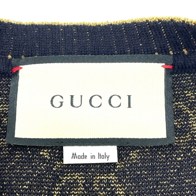 Gucci(グッチ)のグッチ GUCCI ラメ クルーネック 554995 GGパターン アパレルトップス 半袖ニット トップスその他 コットン ネイビー×ゴールド レディースのレッグウェア(タイツ/ストッキング)の商品写真