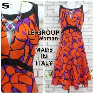 専用☆S：新品 イタリー・ワンピース／LE GROUP Woman★オレンジ(ひざ丈ワンピース)