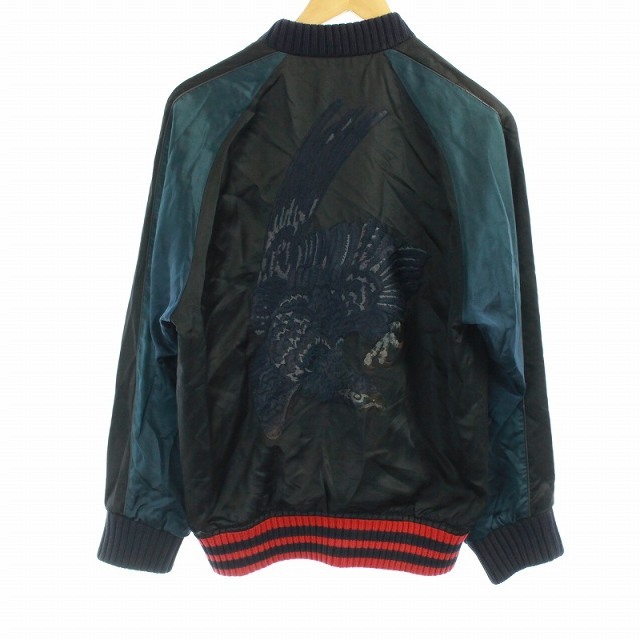 グッチ 2015年製 スカジャン ジャケット 鷹 タカ刺繍 48 M 緑 黒