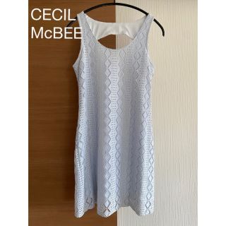 セシルマクビー(CECIL McBEE)の【CECIL McBEE】ワンピースミニ ドレス レース 水色 Mサイズ(ミニワンピース)