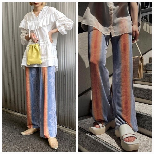 Ameri VINTAGE(アメリヴィンテージ)のAmeriVINTAGE　MEDI WAVE PATTERN CUT PANTS レディースのパンツ(カジュアルパンツ)の商品写真