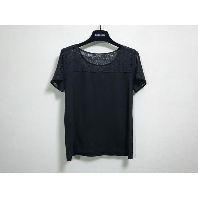 UNITED ARROWS(ユナイテッドアローズ)のユナイテッドアローズ 半袖Tシャツ レース 透かし カットソー  ブラック レディースのトップス(Tシャツ(半袖/袖なし))の商品写真