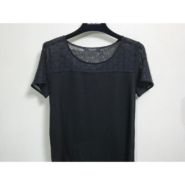 UNITED ARROWS(ユナイテッドアローズ)のユナイテッドアローズ 半袖Tシャツ レース 透かし カットソー  ブラック レディースのトップス(Tシャツ(半袖/袖なし))の商品写真
