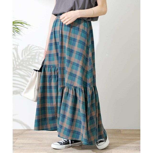 Sonny Label(サニーレーベル)の【レッド系】【FREE】コットンアシメチェックティアードスカート レディースのスカート(ロングスカート)の商品写真