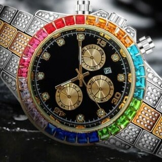 新品 ジュエリーウォッチ ラグジュアリー 腕時計 CZレインボーダイヤ コンビ(腕時計(アナログ))
