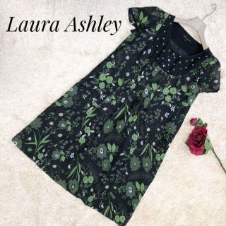 ローラアシュレイ(LAURA ASHLEY)のローラアシュレイ ポケット付 シフォンワンピース 花柄 りんご 7号(ひざ丈ワンピース)