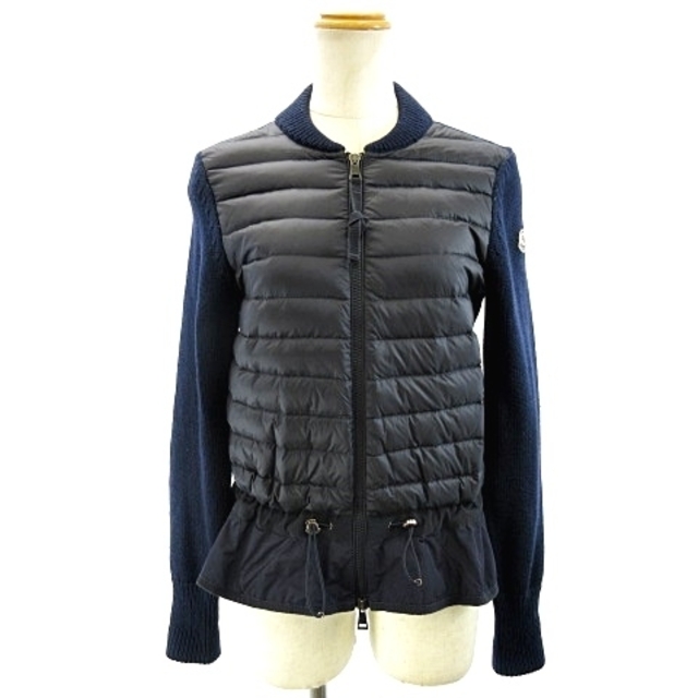 ダウン ニット カーディガン ジャケット ロゴワッペン ネイビー 紺 XS