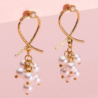 リボントップ パールドロップピアス