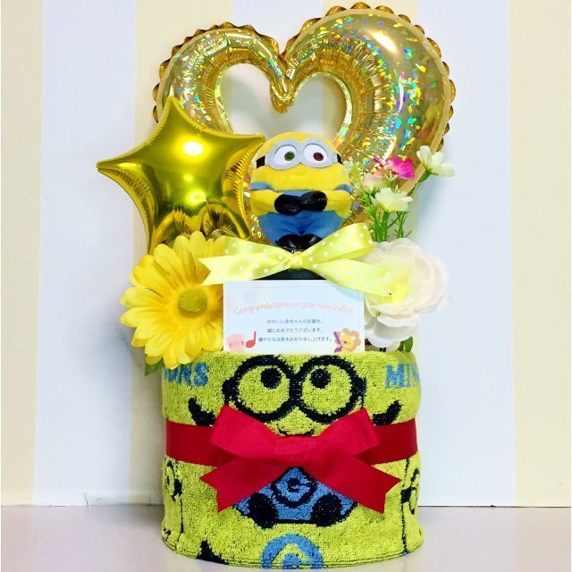 ☆出産祝いにオススメ!ミニオンズの豪華2段おむつケーキ iskaan