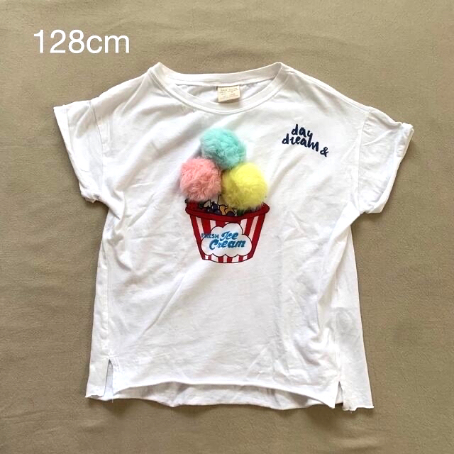 ZARA KIDS(ザラキッズ)のZARA KIDS アイスクリーム ポンポン Tシャツ 128cm キッズ/ベビー/マタニティのキッズ服女の子用(90cm~)(Tシャツ/カットソー)の商品写真