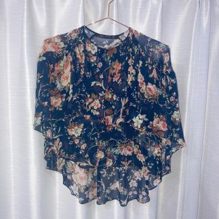 ザラ(ZARA)のZARA 花柄 トップス きれいめ おしゃれ カジュアル 韓国 きれいめ 青(シャツ/ブラウス(半袖/袖なし))