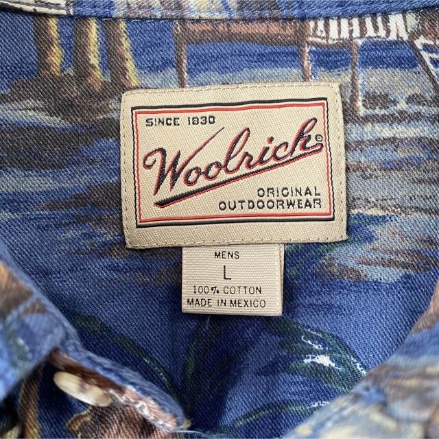 90s vintage Woolrich ウールリッチ 総柄シャツ レザーパッチ 4