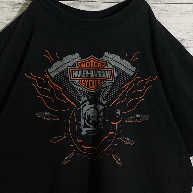 Harley Davidson(ハーレーダビッドソン)の【稀少デザイン】 ハーレーダビッドソン　ファイヤーパターン　両面デザイン　古着 メンズのトップス(Tシャツ/カットソー(半袖/袖なし))の商品写真