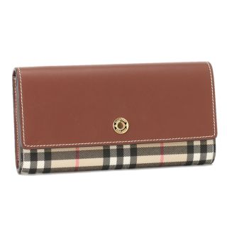 バーバリー(BURBERRY)のバーバリー 長財布 ロングウォレット ハルトン ビンテージチェックレザー コンチネンタル 美品 ゴールド金具 ブラウン レディース BURBERRY 8049256(財布)