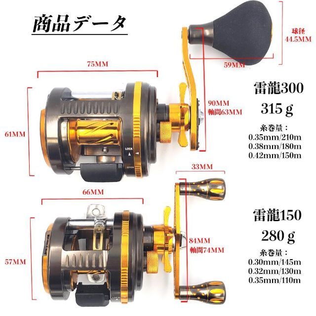 YU232-150L リール ベイトリール 釣りリール ドラムリール 左巻き 9