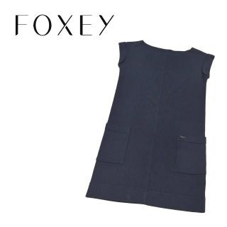 フォクシー(FOXEY)のFOXEY フォクシーニューヨーク 半袖 ワンピース ロゴプレート 38(ひざ丈ワンピース)