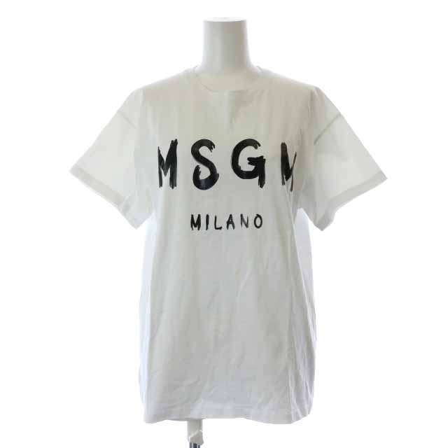 【L】MSGM エムエスジーエム 半袖Tシャツ パネルロゴプリント グレー