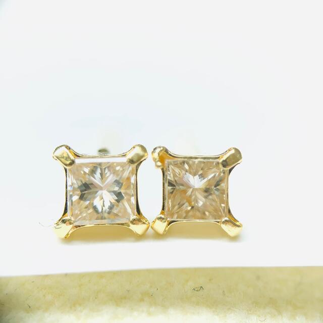 DE-21665 K18YG ピアス プリンセスダイヤモンド-