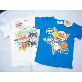 アンパンマン(アンパンマン)の新品　100cm　アンパンマン　男の子半袖Tシャツ2枚セット　トラベル白・パンチ(Tシャツ/カットソー)