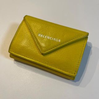 バレンシアガ(Balenciaga)の美品 バレンシアガ ミニ財布 ペーパー ミニウォレット 三つ折り イエロー(財布)