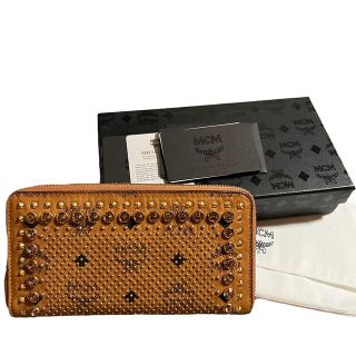 エムシーエム(MCM)の極美品✨エムシーエム 長財布 スタッズ スワロフスキー ストーン コニャック(長財布)