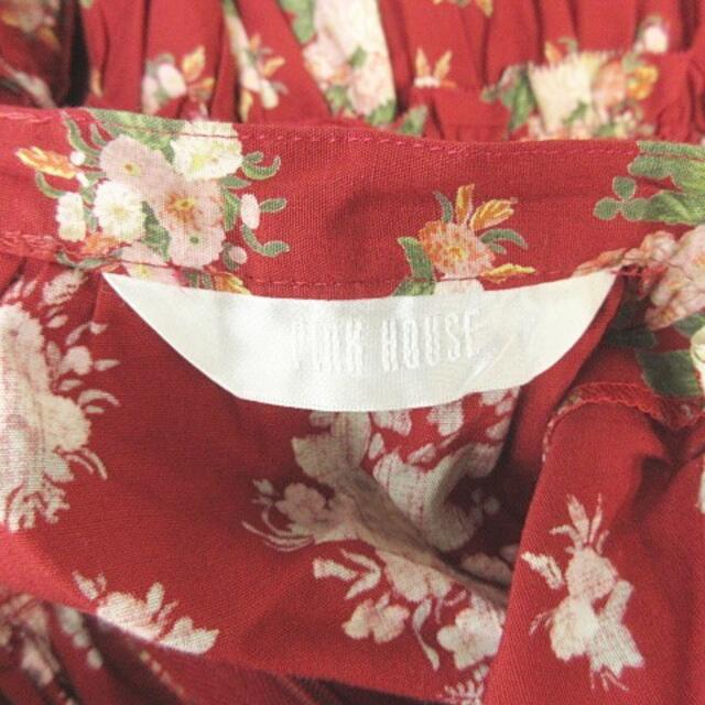 PINK HOUSE(ピンクハウス)のピンクハウス 薔薇 ブーケ柄 ティアード スカート ピコフリル 綿ローン 赤 レディースのスカート(ロングスカート)の商品写真