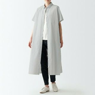 ムジルシリョウヒン(MUJI (無印良品))の◆新品◆ 無印良品 強撚さらっとポプリン半袖ワンピース／ライトグレー／XS～Ｓ(ひざ丈ワンピース)