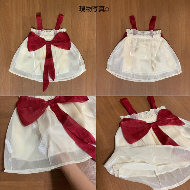 ベビー キッズ 100 リボン キャミ ワンピース 可愛い クリーム オシャレ キッズ/ベビー/マタニティのキッズ服女の子用(90cm~)(ワンピース)の商品写真