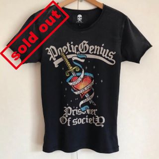 インジアティック(in the attic)のラインストーンTシャツ　黒　デコT　USED加工　切りっ放しステッチ　Y2K(Tシャツ/カットソー(半袖/袖なし))