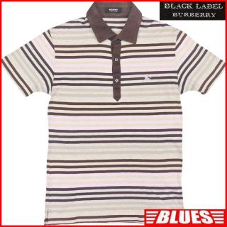 バーバリーブラックレーベル(BURBERRY BLACK LABEL)の日本製 バーバリー 廃盤 ポロシャツ M 古着 メンズ ボーダー TN1307(ポロシャツ)