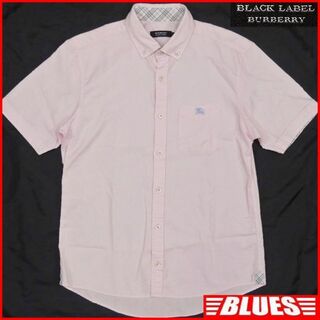 バーバリーブラックレーベル(BURBERRY BLACK LABEL)の廃盤 バーバリー シャツ M 古着 メンズ 半袖 Yシャツ ピンク TN1303(シャツ)