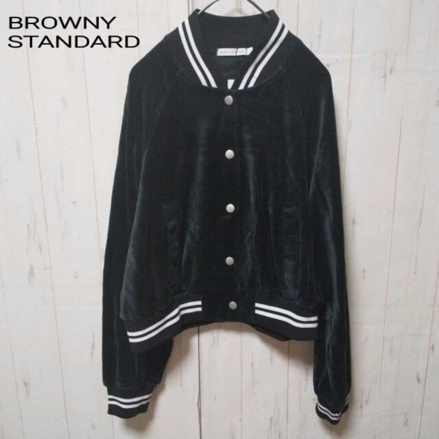 BROWNY(ブラウニー)のr0117【BROWNY STANDARD】ベロアショートスタジャン（F）黒 レディースのジャケット/アウター(スタジャン)の商品写真