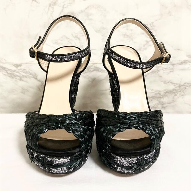 JIMMY CHOO - 【美品】Jimmy Choo「PERLA 120」グリッター刺繍ウェッジ