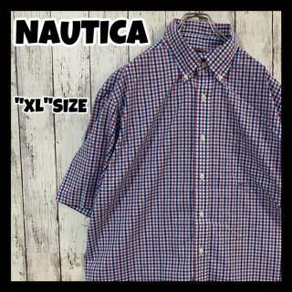 ノーティカ(NAUTICA)のNAUTICA ノーティカ　チェック　刺繍ロゴ　半袖シャツ　BDシャツ　古着(シャツ)