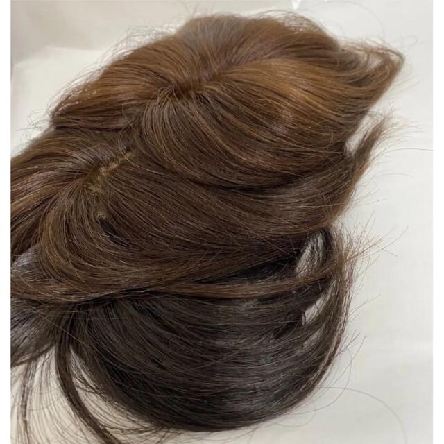 人毛100%✨前髪付き部分ウィッグ地肌付きヘアピースオシャレなブラウン