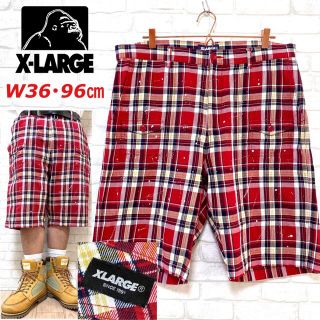 エクストララージ(XLARGE)のX-LARGE エクストララージ チェック柄 ペンキ加工 ワークショーツ W36(ショートパンツ)