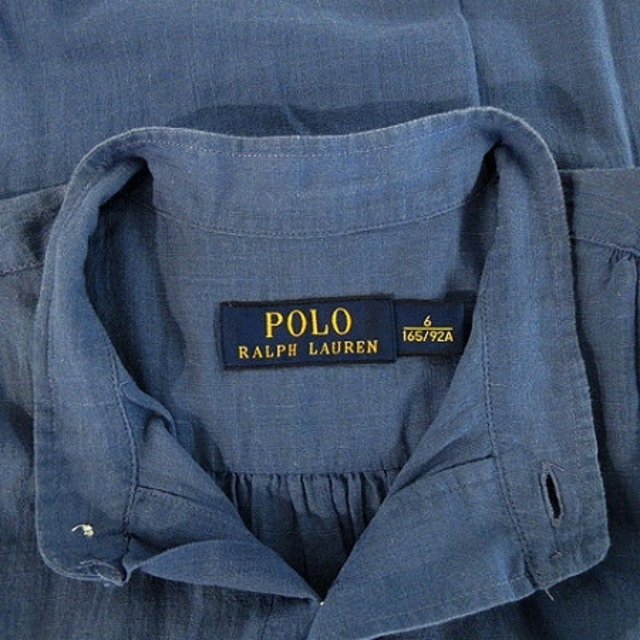 POLO RALPH LAUREN(ポロラルフローレン)のポロ ラルフローレン シャツ ブラウス ノースリーブ リネン混 青 ブルー 6 レディースのトップス(シャツ/ブラウス(長袖/七分))の商品写真