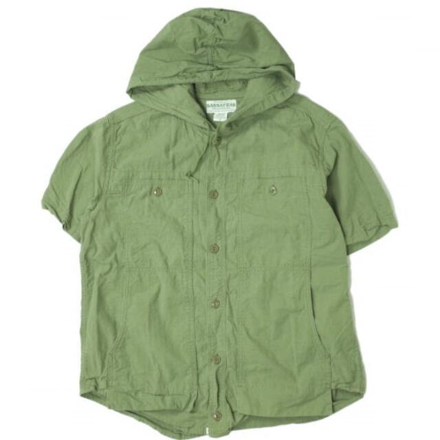 SASSAFRAS(ササフラス)のSASSAFRAS ササフラス 日本製 Feel Sun Bud Half 1/2 コットンリップストップ フーデッドショートスリーブシャツ S OLIVE 半袖 トップス【中古】【SASSAFRAS】 メンズのトップス(シャツ)の商品写真