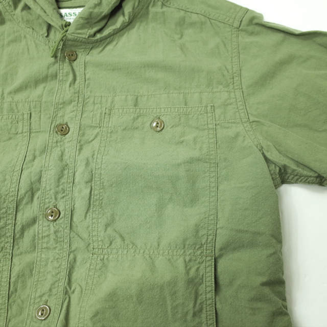 SASSAFRAS(ササフラス)のSASSAFRAS ササフラス 日本製 Feel Sun Bud Half 1/2 コットンリップストップ フーデッドショートスリーブシャツ S OLIVE 半袖 トップス【中古】【SASSAFRAS】 メンズのトップス(シャツ)の商品写真