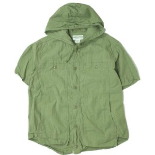 ササフラス(SASSAFRAS)のSASSAFRAS ササフラス 日本製 Feel Sun Bud Half 1/2 コットンリップストップ フーデッドショートスリーブシャツ S OLIVE 半袖 トップス【中古】【SASSAFRAS】(シャツ)