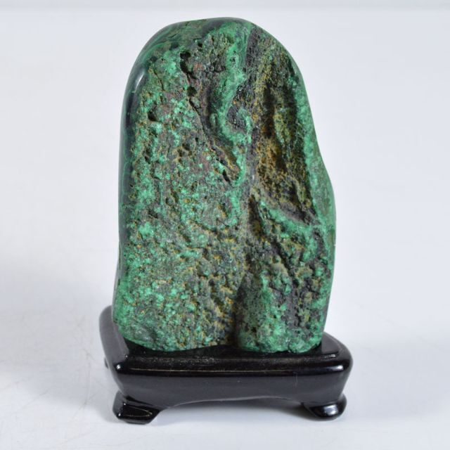 天然石 鑑賞石 孔雀石 マラカイト 置物 重さ約362g 唐木台 D R4652-