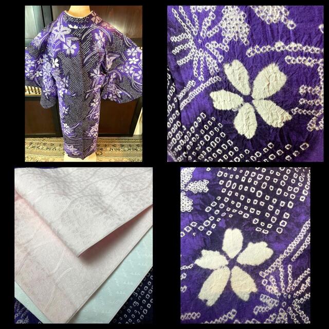 新品❣️小さいサイズ❗️有松鳴海総絞り浴衣2点セット紫