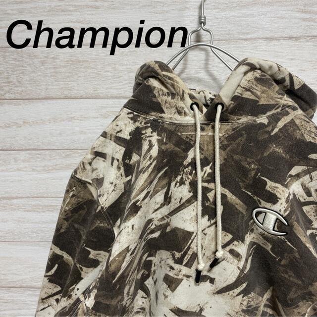 Champion SUPER FLEECE プルオーバーパーカー 総柄 入手困難