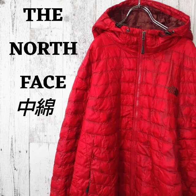 THE NORTH FACE(ザノースフェイス)のUS規格ノースフェイス中綿ジャケットアウターパーカーフード刺繍ロゴレッド古着 メンズのジャケット/アウター(ブルゾン)の商品写真