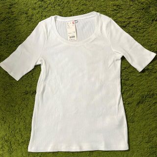 ユニクロ(UNIQLO)のユニクロUネックTシャツ白Lサイズ(Tシャツ(半袖/袖なし))