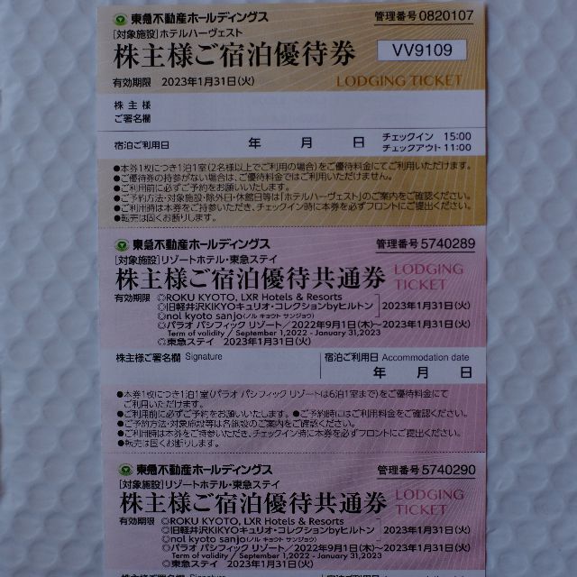 東急不動産 株主優待 東急ハーヴェスト宿泊優待券 他 チケットの優待券/割引券(宿泊券)の商品写真